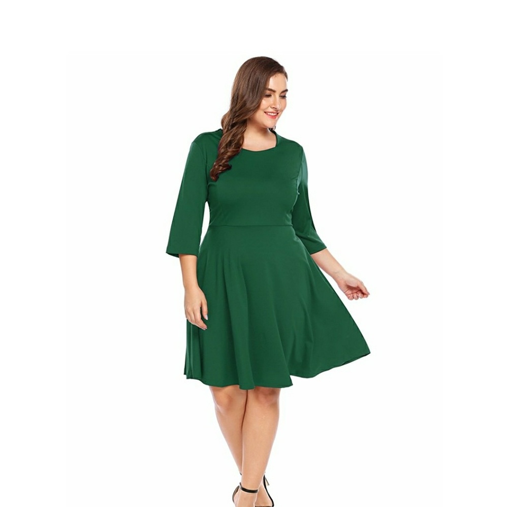 🌱Plus Size Green Skater Dress - Picture 1 of 7